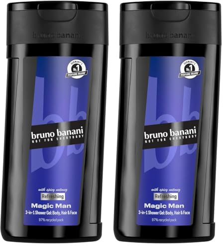 bruno banani Magic Man 3-in-1 Shower Gel für Männer mit holzigem Fougère-Duft, 250ml (Packung mit 2)