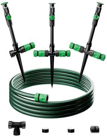 RESTMO Rasensprenger Große Flächen, Mehrfach Einstellbarer Rasensprinkler | Flexibles Bewässerungssystem mit Erdspieß zur Gartenbewässerung, Pflanzen und Blumenbeete mit 10 m Gartenschlauch, Grün