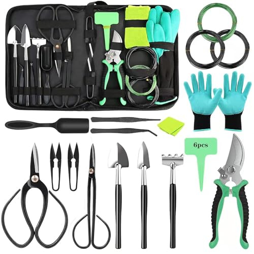 CHSEEO Kit de Herramientas para bonsái de 20 Piezas: Juego Completo de Acero poda, injerto y Cuidado. Ideal para Regalar y para Uso Personal en jardinería (Incluye Estuche)