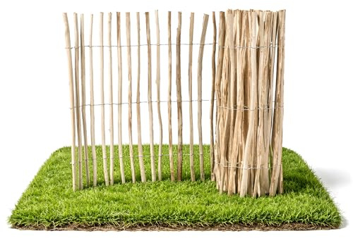 Mega Holz Staketenzaun aus Haselnuss ROLLI 60 cm hoch - Gartenzaun mit 3-4 cm Lattenabstand - Rollzaun mit 5 Meter Länge - Langlebiger Holz Gartenzaun - Naturbelassen, Wetterbeständig & Nachhaltig