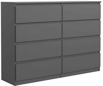 Masseno Kommode NUDO 120 cm Sideboard mit 8 Schubladen und Türen für Wohnzimmer Schlafzimmer Modern 120x39x101,5 cm Anthrazit/Anthrazit