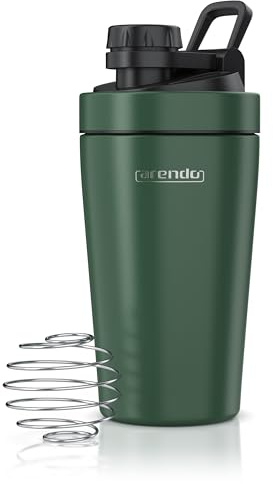 Arendo - Edelstahl Trinkflasche mit Mix kugel, 500ml, Edelstahl Mix Ball, Spülmaschinen geeignet, Edelstahl Eiweiß Shaker Protein Shaker, Proteinshaker für Freizeit Sport Fitness, Dunkelgrün