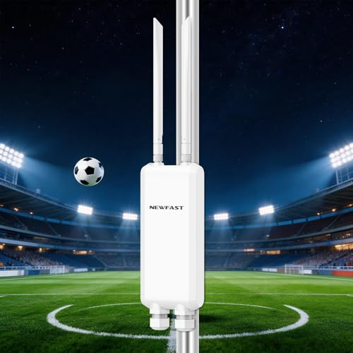 NEWFAST 1200Mbps Repetidor WiFi Potente Exterior Largo Alcance Doble Banda 2.4GHz/5GHz con 48V PoE Power, 3*Puerto Gigabit Ethernet, 2 * 5dBi Antena, Amplificador de Señal WiFi Exterior IP66