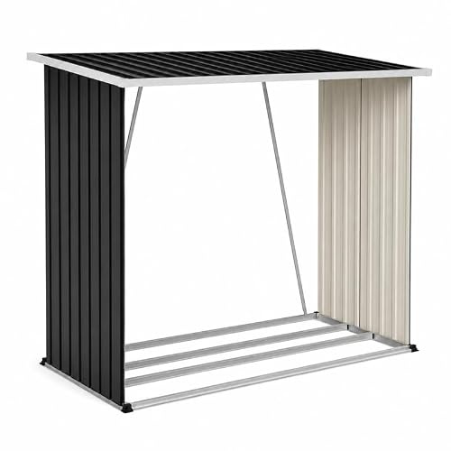 Brennholzunterstand aus verzinktem Stahl, 172,3 x 88 x 158,1 cm, Kaminholzregal außen wetterfest mit Pultdach für Garten, Hof und Terrasse