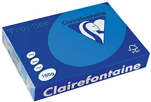 Clairefontaine 1022C - Ries Druckerpapier / Kopierpapier Trophee, intensive Farben, DIN A4, 160g, 250 Blatt, Karibikblau, 1 Ries