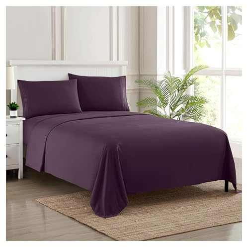 Sweet Home Collection Set di Biancheria da Letto di Lusso con Lenzuolo con Angoli, 2 federe, in Microfibra, Viola, Completo