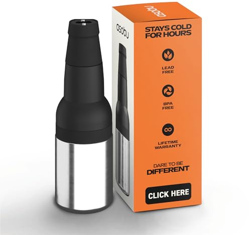 Asobu Frosty Beer 2 Go Vakuum-isolierter doppelwandiger Edelstahl-Bierflaschen- und Dosen-Kühler mit Bieröffner, umweltfreundlich und BPA-frei (Silber)