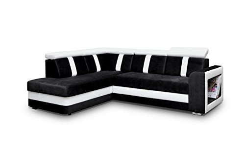 mb-moebel Ecksofa Sofa Eckcouch Couch mit Schlaffunktion und Bettkasten Ottomane L-Form Schlafsofa Bettsofa Polstergarnitur - Texas (Ecksofa Links, Schwarz)