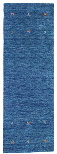 RugVista, Gabbeh Loom Two Lines, Teppich, Mittelflor, 80 x 250 cm, Läufer, Gabbeh, Wolle, Flur, Schlafzimmer, Küche, Wohnzimmer, Blau, Dunkelblau