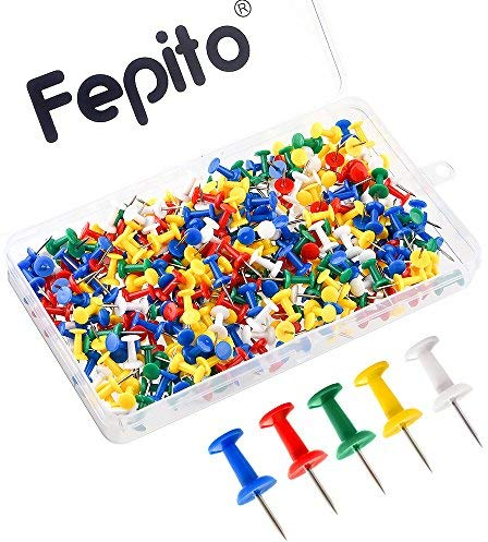 FEPITO 300 Pcs Drawing Push Pins Map Thumb Tacks Multi-Colored Pins for Cork Board Decorative Office