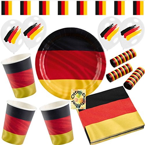 Deutschland Party-Set 40tlg. für 8 Gäste : Teller Becher Servietten Luftschlangen Wimpelkette