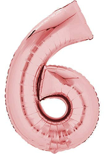 TOP TEN Folienballon 80cm Rosegold Zahlenballon, Luftballon, Geburtstag, Zahl für Helium und Luftfüllung geeignet (Zahl: 6)