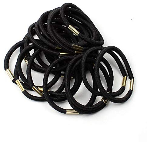 50Pcs forts liens cheveux épais Elastiques cheveux pour les femmes non titulaires Métal Ponytail Aucun dommage Bandes de cheveux (4 mm Noir)