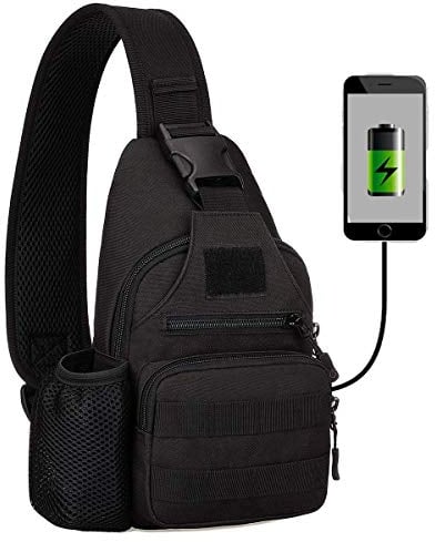 HUNTVP Taktisch Brusttasche Military Schultertasche Tactical Chest Sling Pack MOLLE Armee Crossbody Bag Militärisch Umhängetasche Mini Single Strap Rucksack für Reisen Wandern Camping,Typ-2 Schwarz