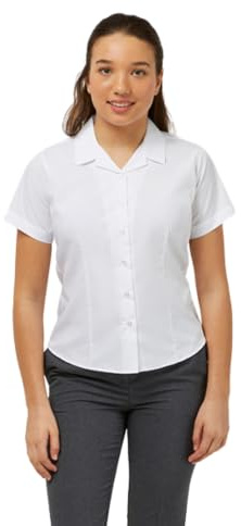 Trutex Girls School Shirts, Multipack (2 Pack) | Short Sleeve Slim Fit Revere Collar Cotton-Rich Non Iron School Blouses