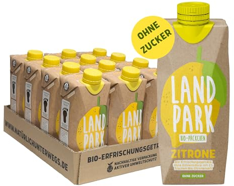 Landpark Bio-Erfrischungsgetränk Lemon, 12 x 0,5 L im Tetra Pak | aus Bio-Quelle mit Zitronengeschmack | ohne Zucker | ohne Kohlensäure | Pfandfrei