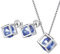 Aurora Tears Dezember Birthstone Halskette Ohrstecker 925 Sterling Silber Tansanit Quadrat Geburtsstein Schmuck Set Geschenke für Frauen und Mädchen DS0028U