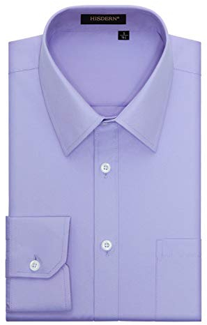 HISDERN Herren Hemd Langarm Hemd Freizeit Regular Fit Businesshemd Freizeithemd Hemden Hell Lila XXL