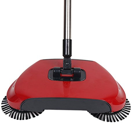 ANCOZ Household Sweeping Machine,Hand Push-Type Automatic Without Electricity Sweeper Broom Portable Cleaning Machine 3 in 1 Dustpan and Trash Bin (Red)
