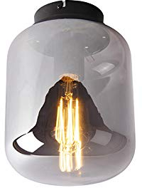Qazqa - Design Deckenleuchte I Deckenlampe I Lampe I Leuchte schwarz mit Rauchglas - Bliss I Wohnzimmer I Schlafzimmer - Rund - LED geeignet E27
