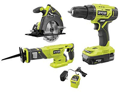 Ryobi 18V ONE+ Lithium-Ion Cordless 3-Tool Combo Kit with (1) 1.5 Ah Battery and Charger