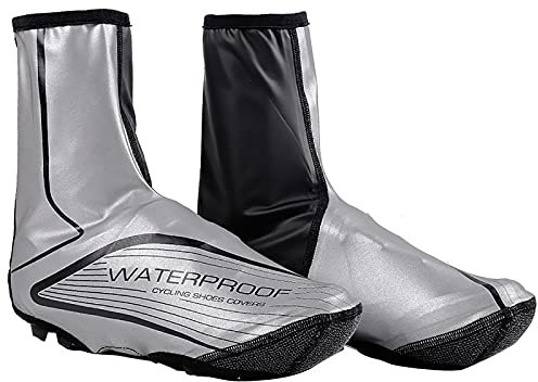 Thermo Fahrradüberschuhe Winter Regen Schnee Outdoor Überschuhe Wetter Kälte MTB Schuhe Kleidung wasserdichte Fahrradschuhe Abdeckungen,Silber,XL