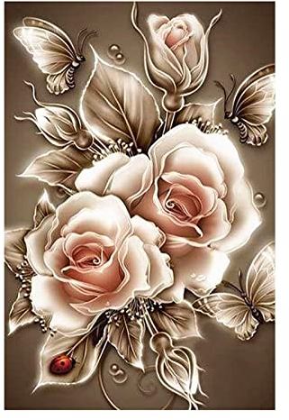 IFUDE 5D Diamond Painting Erwachsene,Rose Diamant Painting Bilder Vintage Blumen Runde Steine DIY Diamantmalerei-sets für Anfänger Zuhause Décor 30x40cm