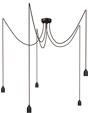 Relight Pendelleuchte 5-flammig Kraken (höhenverstellbar), E27 Lampenfassungen aus Bakelit, 5x 3 Meter Textilkabel Dunkelbraun