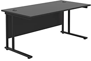 Office Hippo Heavy Duty Rectangular Cantilever Home or Office PC Desk, Table, Integrated Cable Ports, 5 Yr Wty, Black Frame/Black Top, 160cm x 80cm