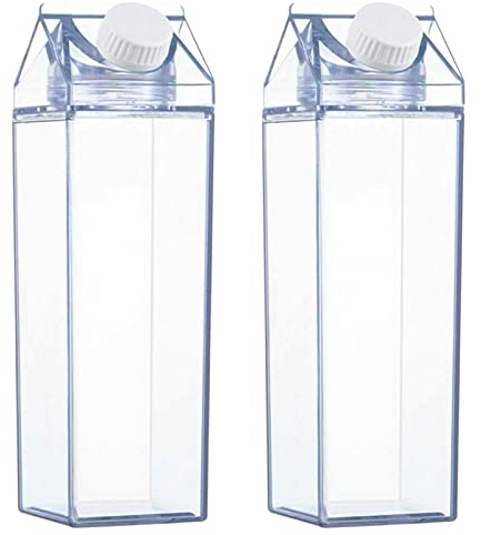 YAXIDAEVER 2pcs Klare Milchkarton Wasserflasche,Klare Wasserflasche Transparente, Milchkarton-Wasserflasche, 500ml Milchsaftbox Wiederverwendbar