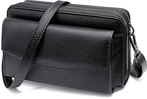 HNOOM Handytasche mit Geldbörse zum Umhängen RFID Schutz Geldbeutel Damen Handy Umhängetasche mit 18 Kartenfächer Crossbody Geldbörse Damen groß viele fächer leder Passt Handy unter 6,9 (Schwarz)