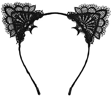 Halloween Haarreif, Halloween Spitze Katzenohren Stirnband,Cat Ears mit reizvollen Spitzen, Halloween Karneval Party Maskerade Cosplay Süß Sexy Frauen Spitze Haarschmuck Stirnband Kostümzubehör