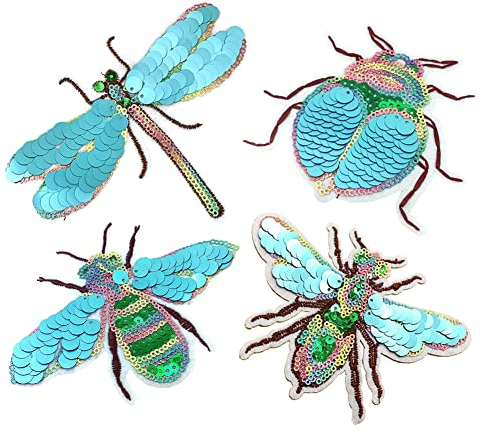 Locomo Hummel Bee Pailletten Bügelbild Aufnäher Nähen Libelle Wespe Lady Käfer Marienkäfer Marienkäfer Applikation Abzeichen Niedlich für Jacke Rucksack Tasche Hut Kappe T Shirt