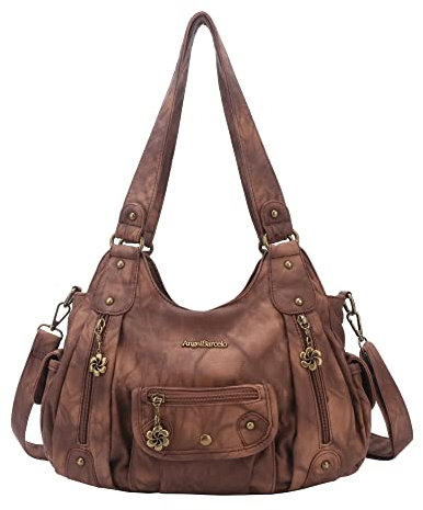 Angel Kiss Bolsos de moda Bolsos de hombro de material suave Bolsas de hombro con correas ajustables, marrón