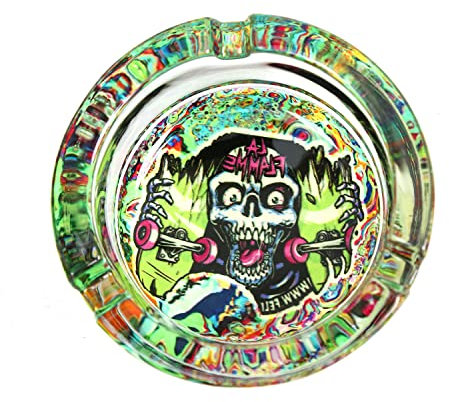 DonkeyGear Aschenbecher aus Glas, extra schwer, 8,9 cm (3,5 Zoll), Skater-Schädel