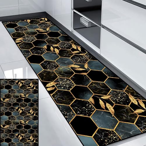 HUAXIQUE Teppich Läufer Waschbarer Geometrische Muster Teppich Küche Waschbar Schwarz Teppich Läufer für Balkon Küche Wohnzimmer DraußEn Schlafzimmer 70x380cm Stil E