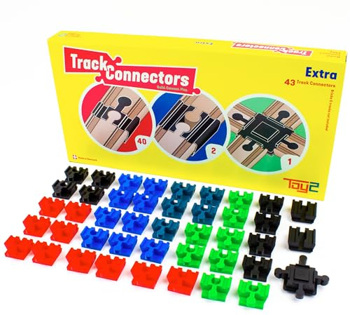 TOY2 43-Schienen-Steckverbinder-Set geeignet für BRIO & Duplo Holzbahn | Bausatz mit 3 Track Connectors