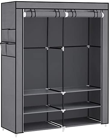 SONGMICS Stoffschrank, Kleiderschrank, 45 x 127 x 176 cm, 2 Hängefächer, mit Ablagen, 4 Seitentaschen, viel Platz, für Schlafzimmer, Wohnzimmer, grau RYG008G02