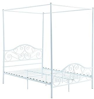 Vente-unique - Metallbett Himmelbett - 140 x 190 cm - Weiß - Leyna