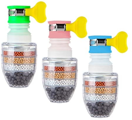 EACHPT 3Pcs Mini Filtro Rubinetto Acqua, Rubinetto acqua Carbone attivo Filtrazione Girevole a 360° e Retrattile 6 Strati mini filtro Rubinetto acqua depuratore rubinetto da cucina Filtro