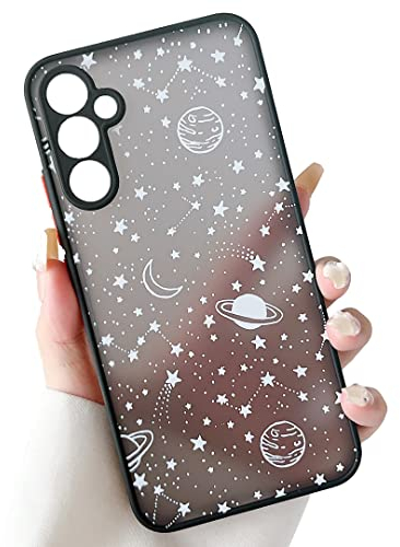 ZTOFERA Handyhülle Kompatibel mit Samsung Galaxy A34 5G, Planeten Sterne Universum Muster Schutzhülle Transluzent Matt Harte PC Rückseite Hülle mit Silikon Bumper Stoßfest Cover, Weiß Sky