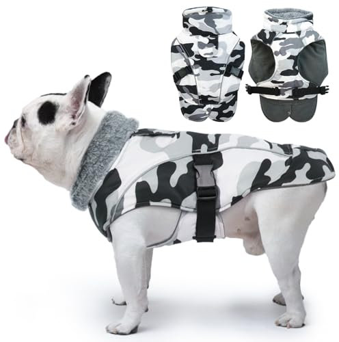 DENTRUN Hundemantel Fleece, Hund Wintermantel, Hundemantel Wasserdicht mit Fleece Gefütterte, Pullover für Hunde, Wintermantel Hund Mittelgroß, Winter Wasserdicht Hundejacke (Camouflage,M)