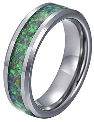 Homxi Ring Herren Punk,Ring Rund mit Opal 8MM Herren Ring Wolframcarbid Silber Grün Herrenring Gr.70 (22.3)