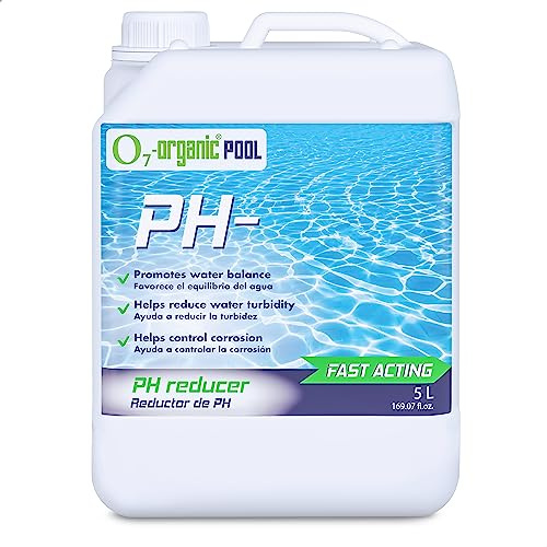 O7-organic Reductor pH 5 L. pH- Minus para Piscinas y Spas. Regulador pH Minus en Formato Líquido. Triple Acción: Equilibrio del pH, Reducción de Turbidez y Control de Corrosión.