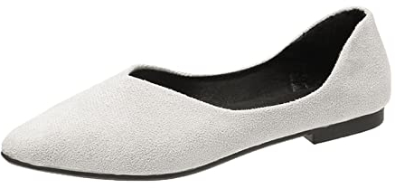 Luckywaqng Chaussures plates pour femme - Bout pointu - Aspect daim - Chaussures de bateau - Chaussures de travail légères - Chaussures de travail à plateforme, beige, 38