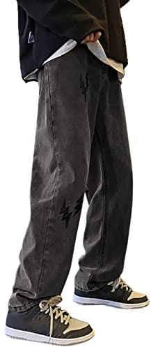 Y2.k Baggy Jeans für Herren Wide Leg Straight Denim Pants Hip Hop Lose Hose Streetwear Jean Kurz Mit Stretch Herren Herren Hose Herren Hosen Modern Herren Hose Stretch Herren Hosen Mit Gummizug