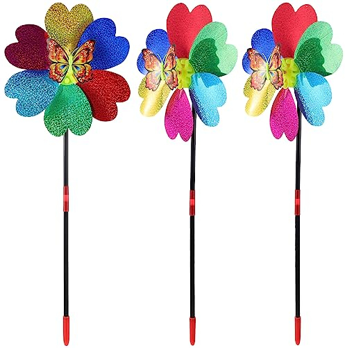 Yardwe Kinderspielzeug 3 Stück Windrad Schmetterling Windrad Cartoon-Windmühle Kunststoff Regenbogen-Windräder Outdoor-Windspiel Für Hof Rasen Terrasse Dekorationen Spielzeug