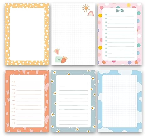 Primus Print 6 x Notizblöcke Schreibblöcke Blocks für Notizen in A6, to do Listen, Einkaufslisten im 6er Set, verschieden Motive/Designs (Pastell)