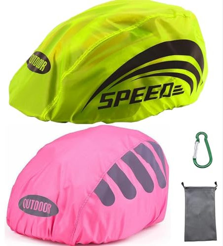 LandJoy Helmüberzug Fahrradhelm Regenschutz Fahrrad Helm Cover Regen mit Reflektoren Elemente, Wasserdicht Windabweisend Atmungsaktiv (1 * grün,1 * rosa)