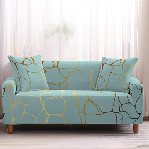 Hopfen Sofaschoner Türkis Gold Marmor Sofaüberwurf Weich Spandex Sofaschoner rutschfest Couch Überwurf Waschbare Sofa Überzug Sofabezug mit Elastischen Riemen Sofabezug L Form Universelle 3 Sitzer
